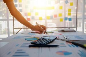 businessman working data document graph chart report marketing research development planning management strategy analysis financial accounting. Business office concept. photo