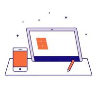 Glossy desktop with a marketing calendar and digital tools vector