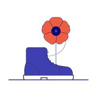 Glossy poppy and military boots over a reflective background vector