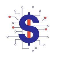 Glowing circuit forming a dollar sign with streaming data vector