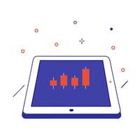 Glossy tablet with floating holographic bar charts and dollar signs vector