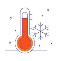 Glossy thermometer and snowflake with holographic temperature and weather data vector