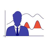 Glowing wave forming a financial graph with a figure of a financial officer vector