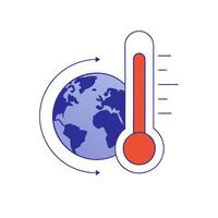 Glossy thermometer and globe with holographic temperature readings and climate goals vector
