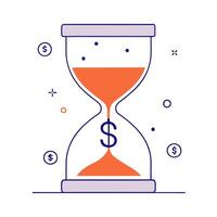 Glowing hourglass with currency symbols flowing through vector