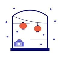 Glossy Window View of Mid Autumn Festival Celebration vector