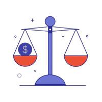 Glowing balance scales with floating dollar and euro symbols vector