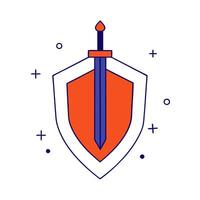Glossy background with glowing sword and shield elements vector