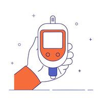 Glossy background with healthcare professionals hand holding a glucose meter vector
