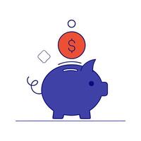 Floating piggy bank and dollar bill hovering above a white background vector