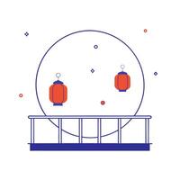 Glossy Moonlit Balcony with Lanterns for Mid Autumn Festival vector