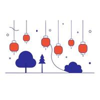 Glossy Forest Clearing with Lanterns for Mid Autumn Festival vector