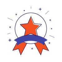 Glossy holographic star and ribbon with central copy space vector