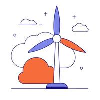 Glossy cloud and wind turbine with holographic wind speed and energy production data vector