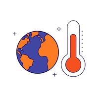 Glossy globe and thermometer with holographic climate data floating above vector