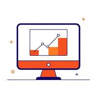 Glossy monitor with marketing trends dashboard on display vector