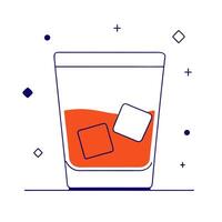 Glossy granite surface with ice cubes and a whiskey glass vector