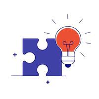 Floating puzzle piece and light bulb with Marketing Solutions text vector