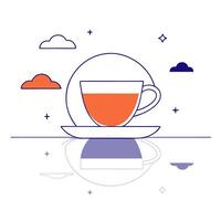 Glossy mirrored surface with soft pastel colors and a coffee cup silhouette vector