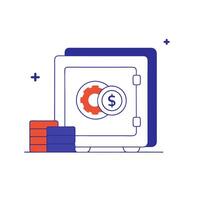Floating vault door and money stack with Financial Security text vector