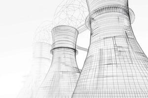 A 3d rendering of three cooling towers photo
