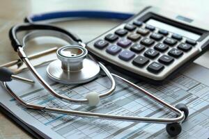 The Role of Stethoscopes and Calculators in Medical Analysis photo