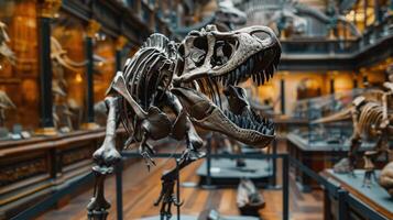A t - rex skeleton in a museum photo