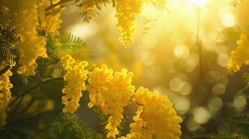 Yellow flowers on a tree in the sun photo