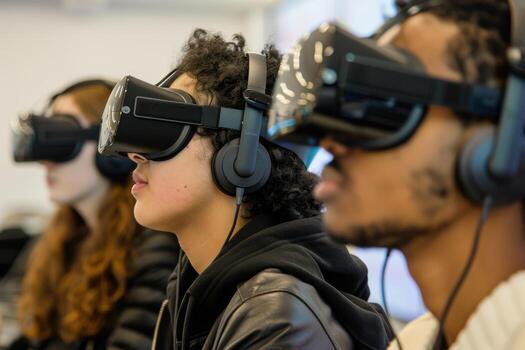 Students Engaged in Interactive VR Learning Environments photo
