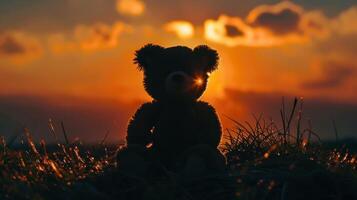 Embracing the Warm Glow of a Teddy Bear Silhouette at Sunset photo