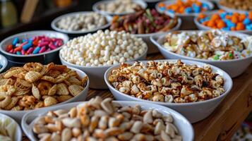 A table with many bowls of different types of food photo