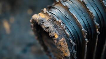 a dirty, used solar oil filter showing significant grime and residue. photo