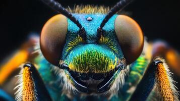 the face of a colorful insect. photo