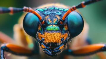 the face of a colorful insect. photo