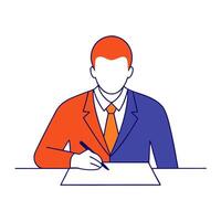 Financial officer signing documents at a desk with a serious expression vector