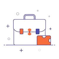 Floating briefcase and puzzle piece with Financial Solutions text vector