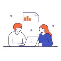 Financial officer discussing a report with a colleague at a casual meeting vector
