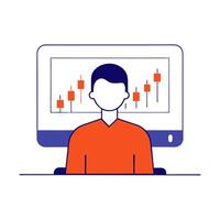 Financial officer analyzing stock market trends on a computer screen vector