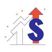 Dollar sign and upward arrow with the word Growth isolated on a white background vector