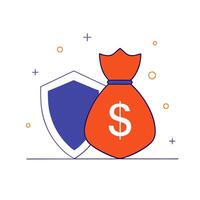 Floating money bag and shield with Asset Protection text vector
