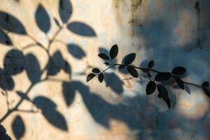 The Artistic Play of a Plant Silhouette Casting a Long Shadow in the Evening Light photo