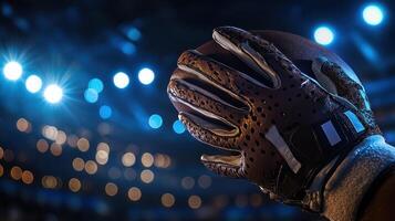 Receiver's Glove Grasping a Football Up Close photo