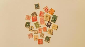 A Stunning Collection of Vintage Stamps Displayed on a Solid Light Background for Philately Enthusiasts and Collectors photo