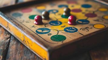 An Exquisite Classic Board Game Box Displayed on a Solid Beige Surface Perfect for Game Nights and Gatherings photo