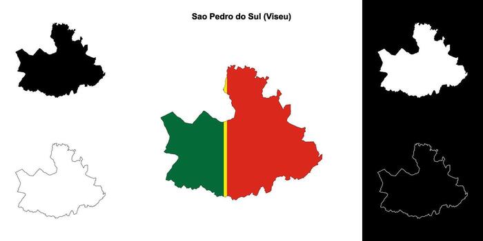 Sao Pedro do Sul municipality outline map set vector