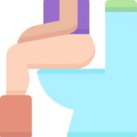 A person sitting on a toilet with their legs up vector