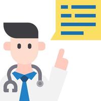 A doctor pointing to a speech bubble with a question mark vector