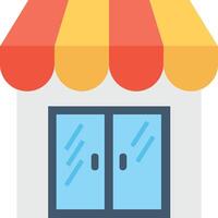 A small shop with a yellow and orange awning vector