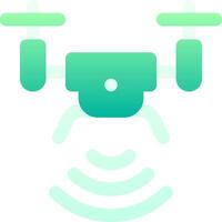 A green and white icon of a drone vector