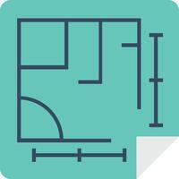 A blue square with a line drawing of a room vector